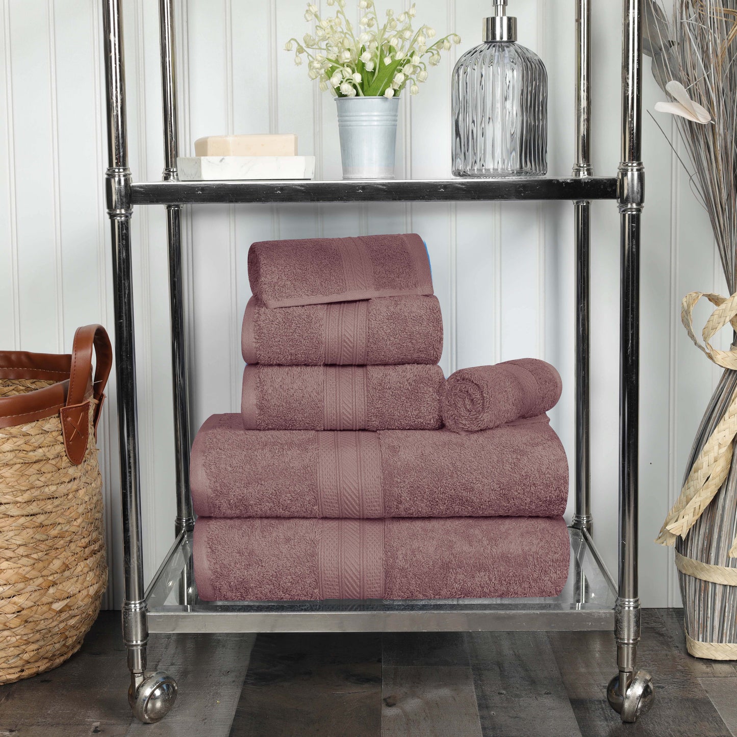 Cotton Heavyweight Absorbent Plush 6 Piece Towel Set - GrapeShake
