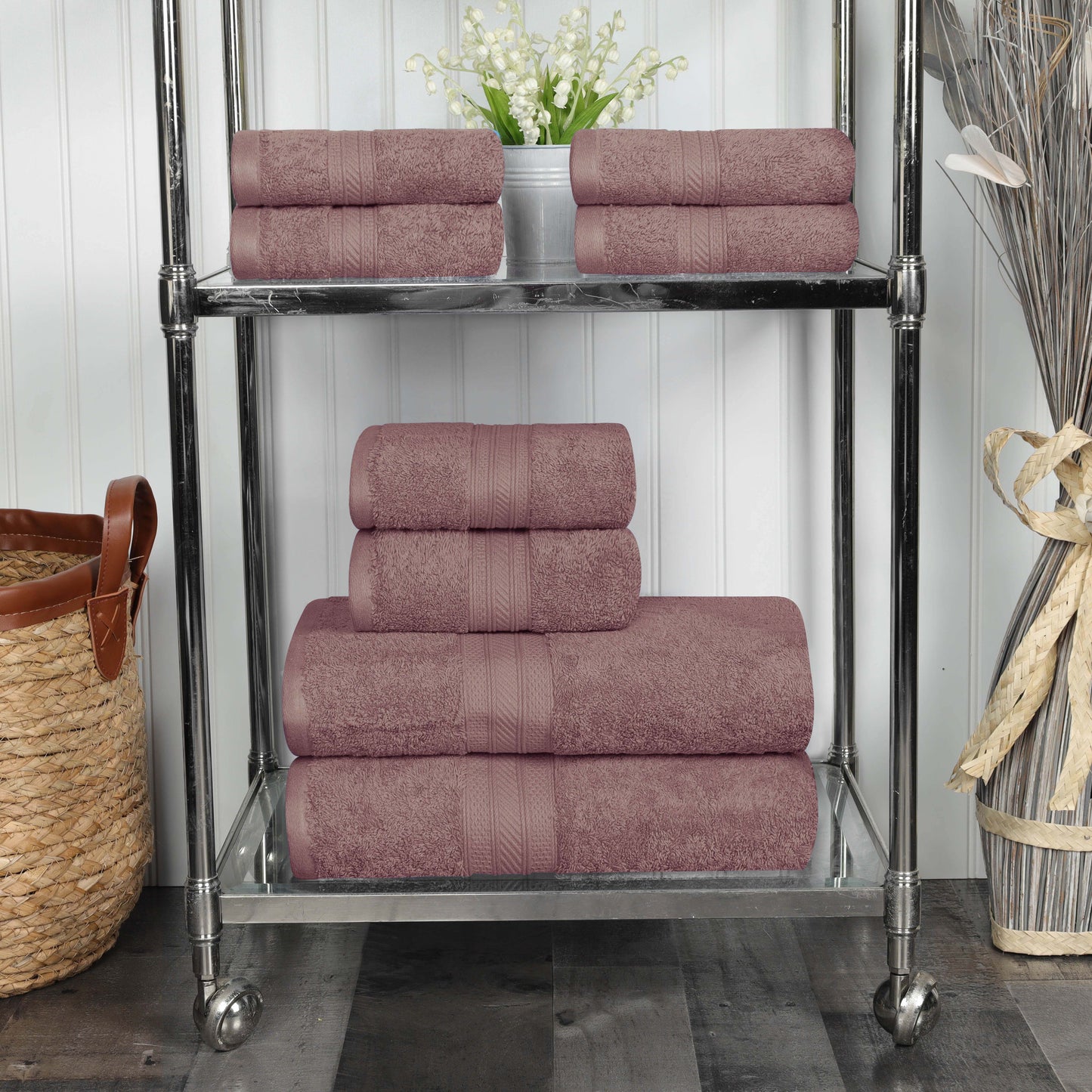 Cotton Heavyweight Absorbent Plush 8 Piece Towel Set - GrapeShake