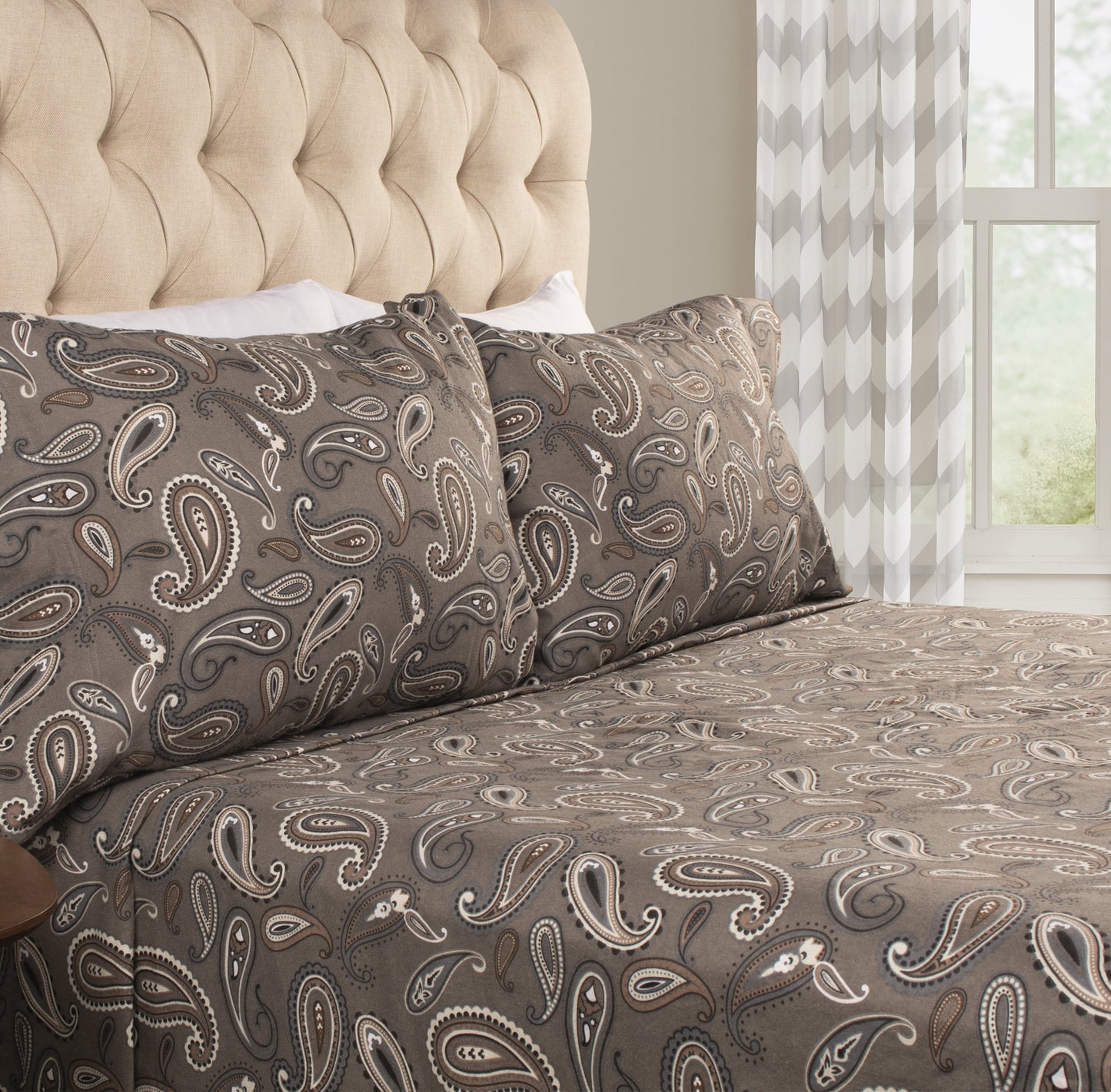 Superior Cotton Flannel Paisley Luxury Bed Sheet Set - Grey