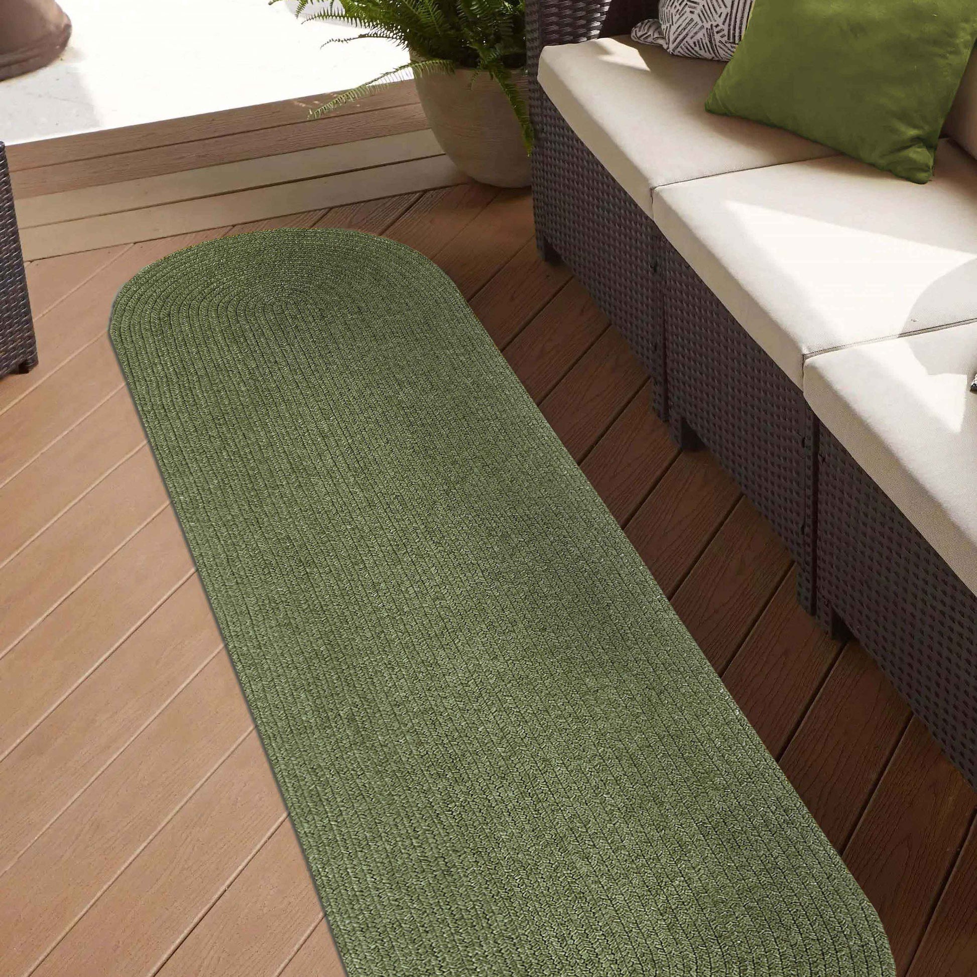 Classic Braided Weave Oval Area Rug Indoor Outdoor Rugs - Green