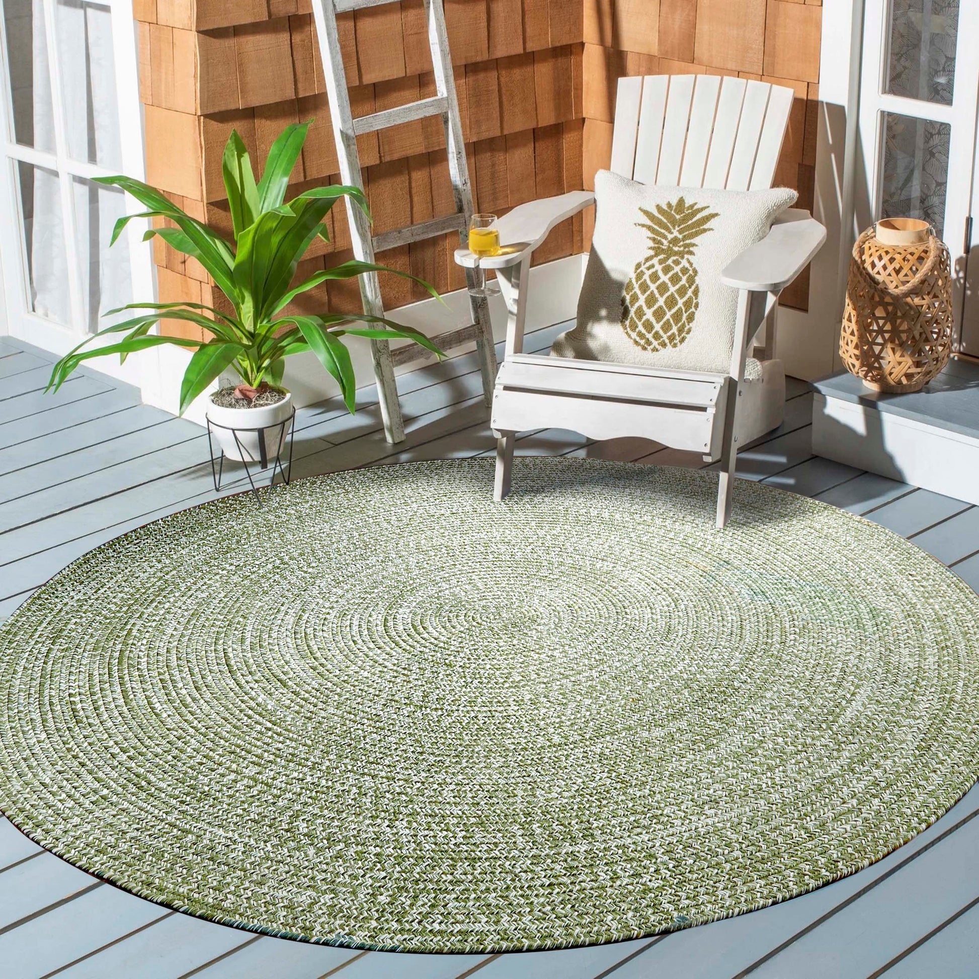 Reversible Braided Eco-Friendly Area Rug Indoor Outdoor Rugs - Green/White
