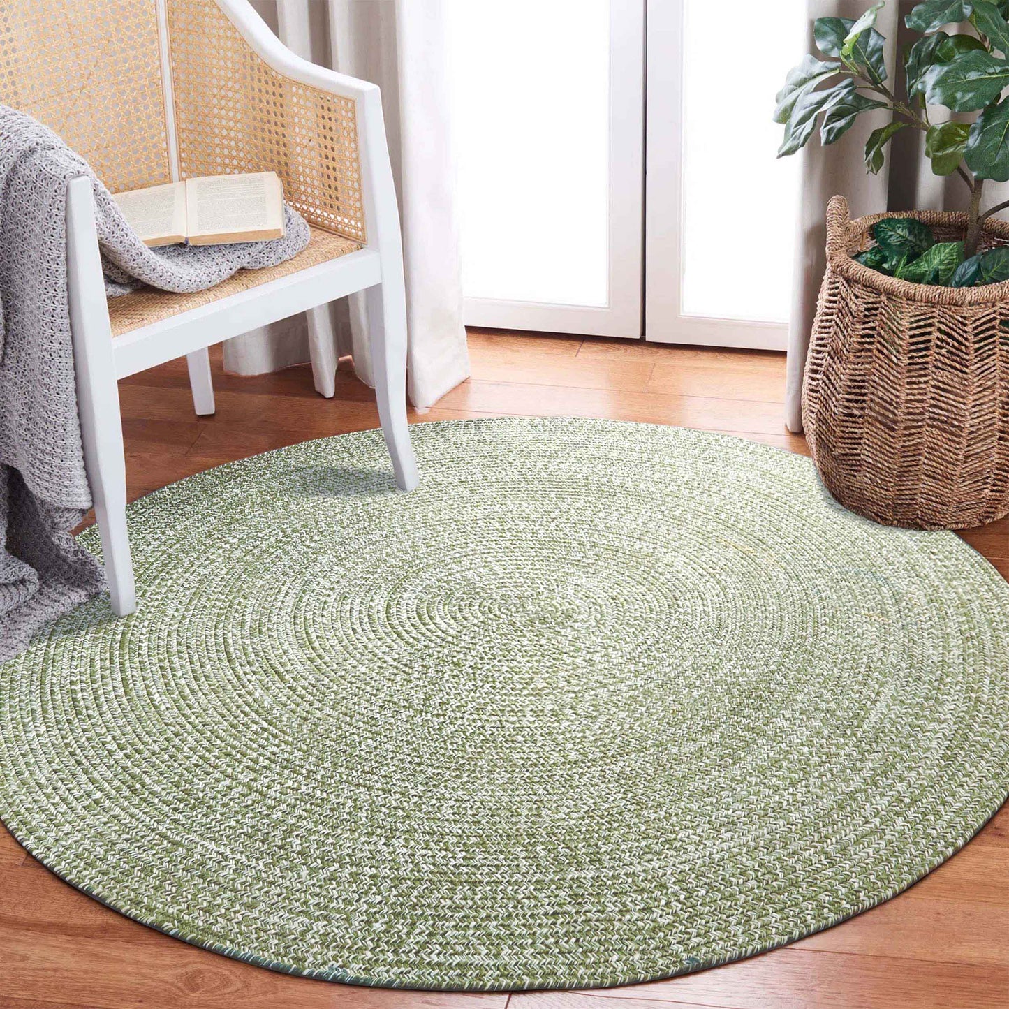 Reversible Braided Eco-Friendly Area Rug Indoor Outdoor Rugs - Green/White