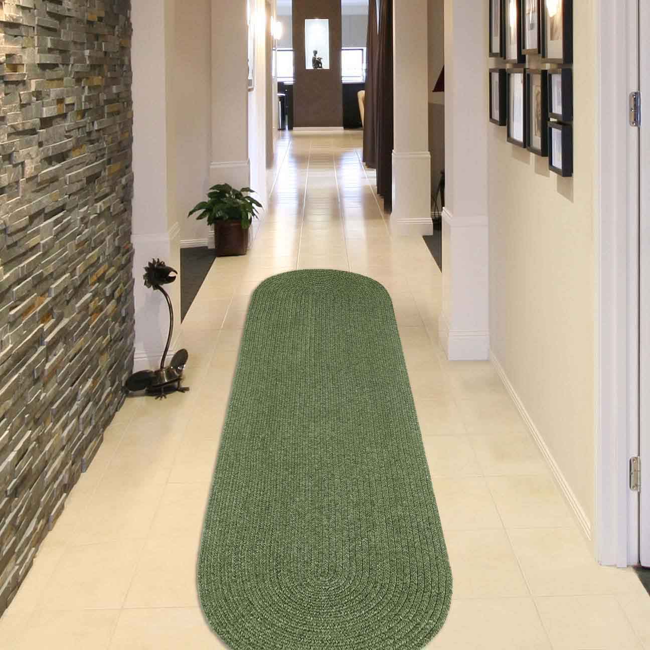 Classic Braided Weave Oval Area Rug Indoor Outdoor Rugs - Green