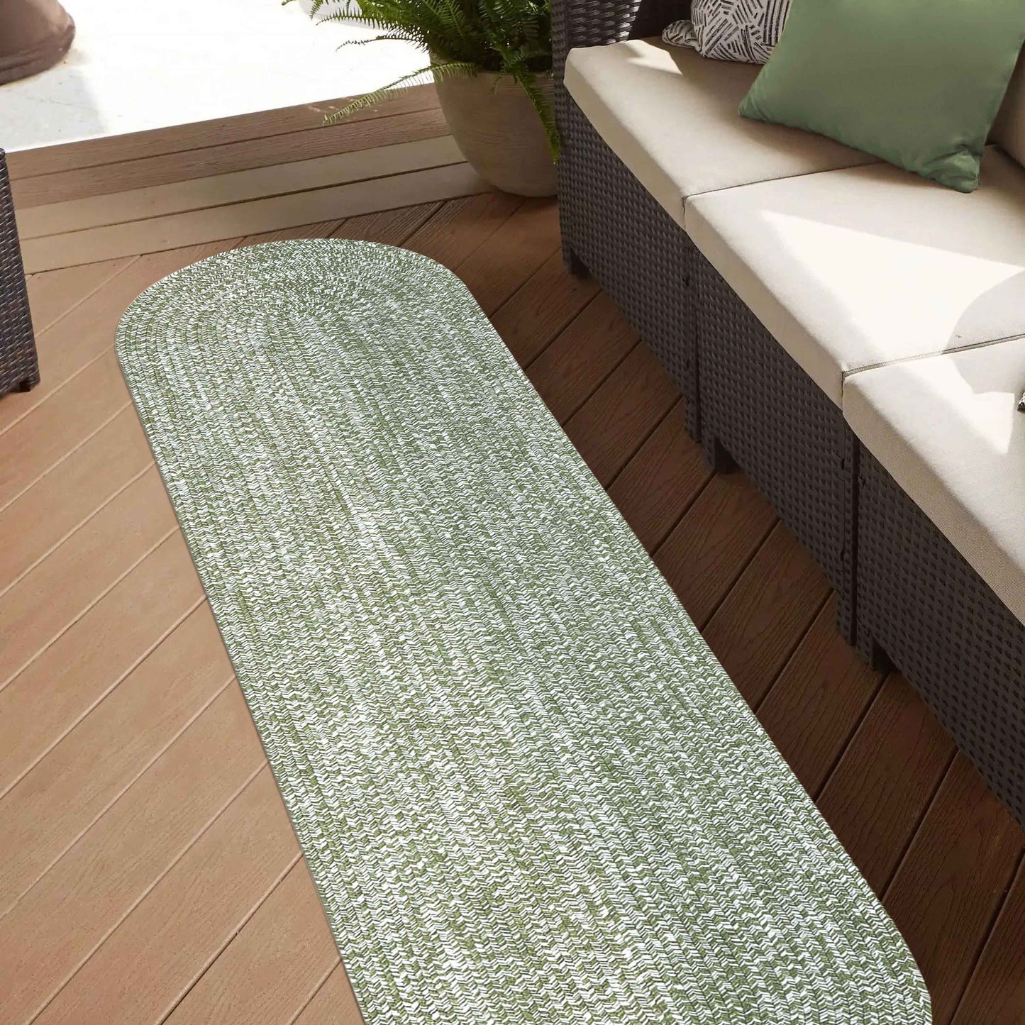 Reversible Braided Eco-Friendly Area Rug Indoor Outdoor Rugs - Green/White