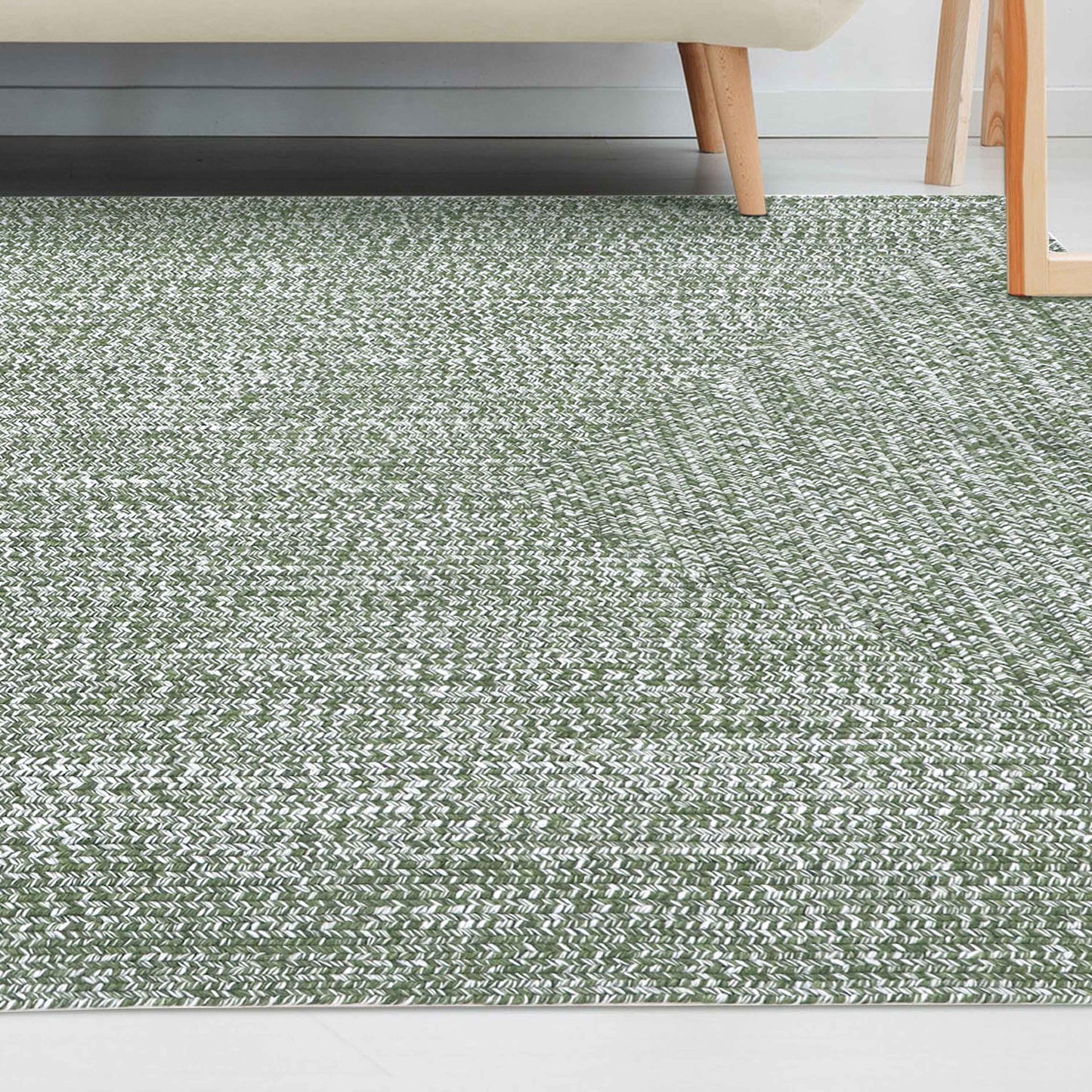 Multi Toned Braided Area Rug Bohemian Indoor Outdoor Rugs - Green-White
