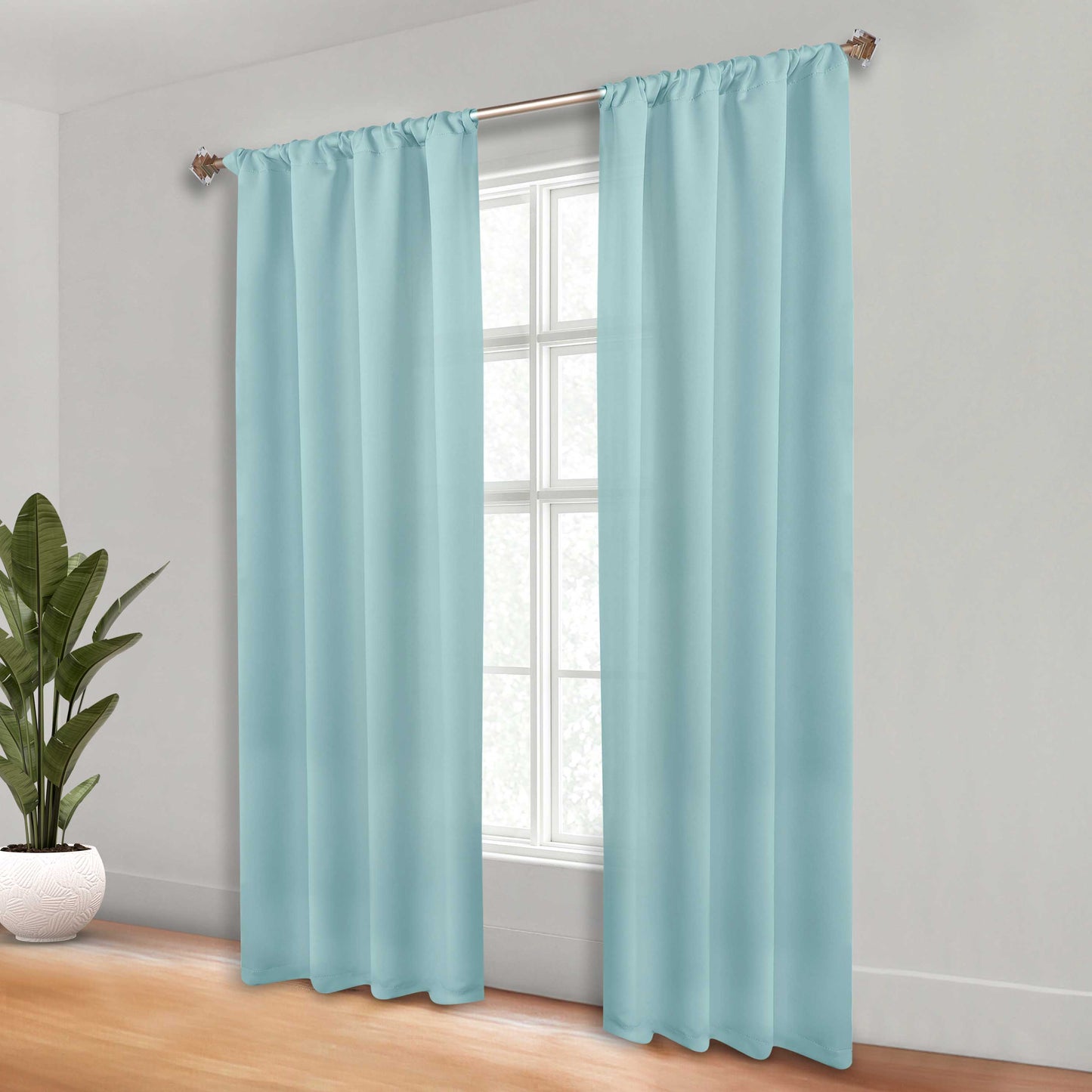 Solid Room Darkening Rod Pocket Blackout Curtain Panels, Set of 2 - GreenLily