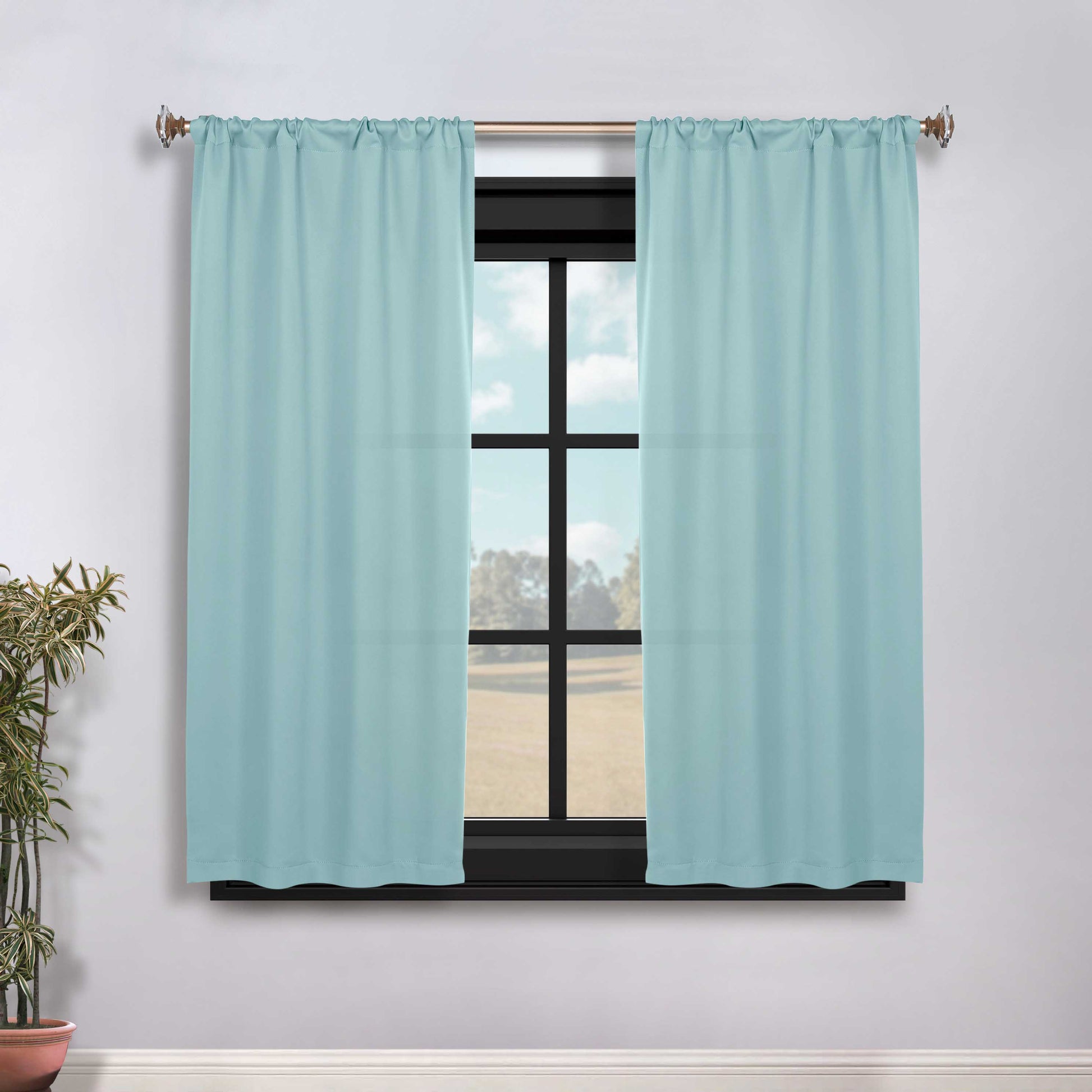 Solid Room Darkening Rod Pocket Blackout Curtain Panels, Set of 2 - GreenLily