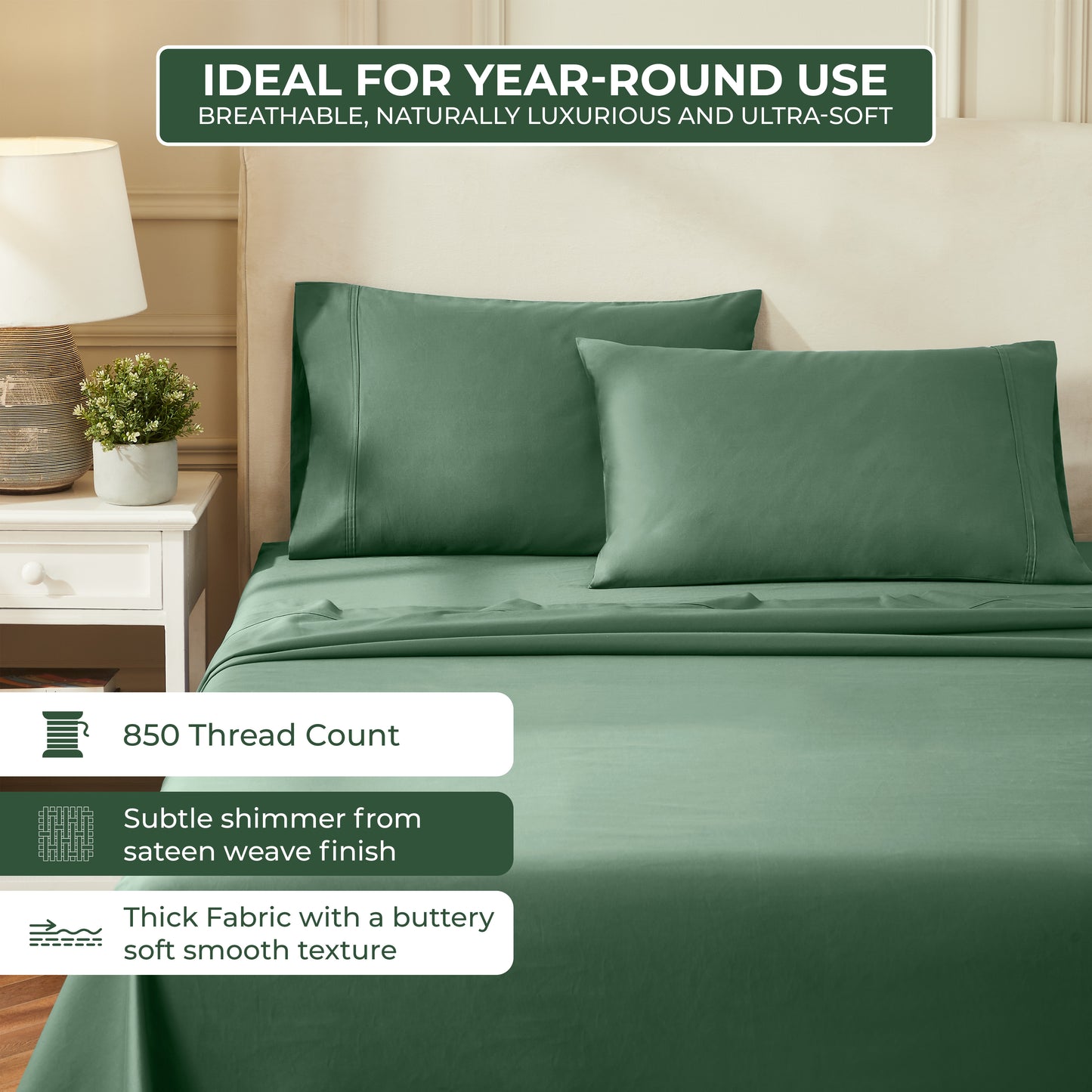 850 Thread Count Cotton Solid Luxury Pillowcases, Set of 2
