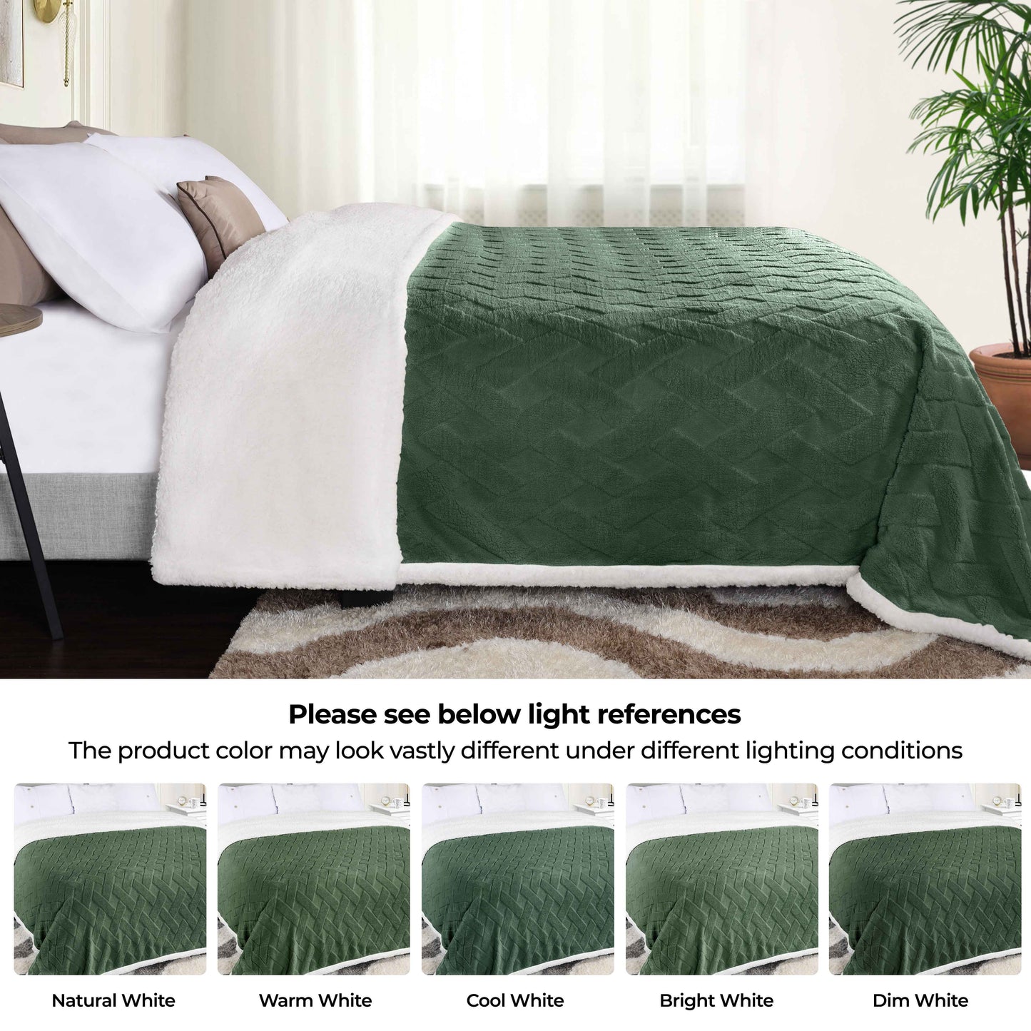 Nuuk Jacquard Lattice Fleece Plush Fluffy Sherpa Reversible Blanket - Green