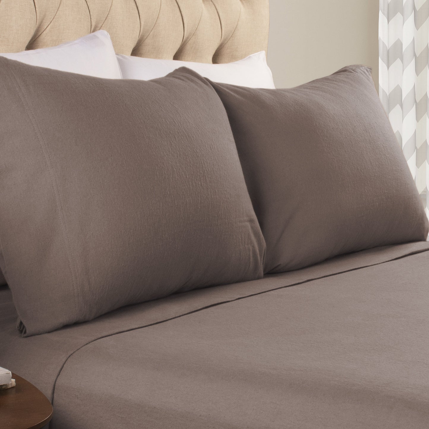 Solid Flannel Cotton Soft Fuzzy Pillowcases, Set of 2 - Gray