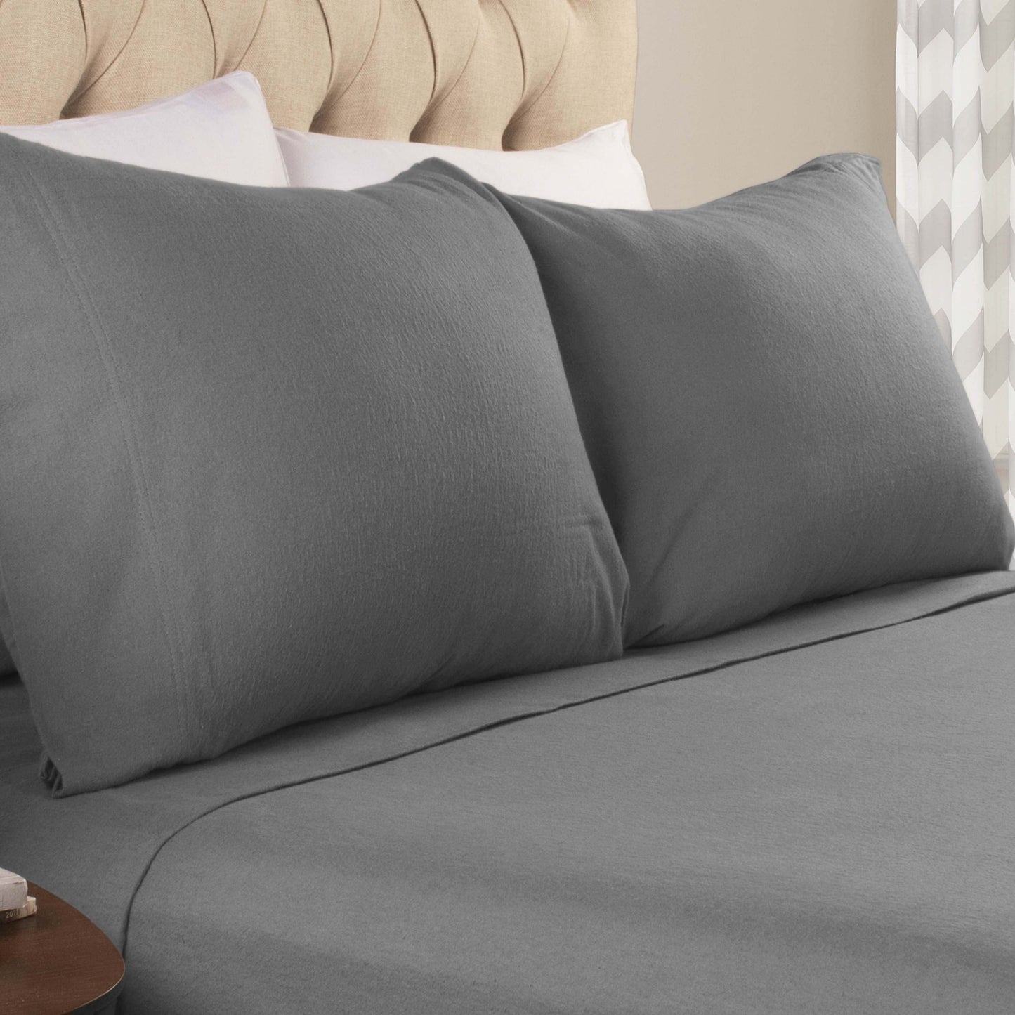 Cotton Flannel 2 Piece Pillowcase Set - Gray