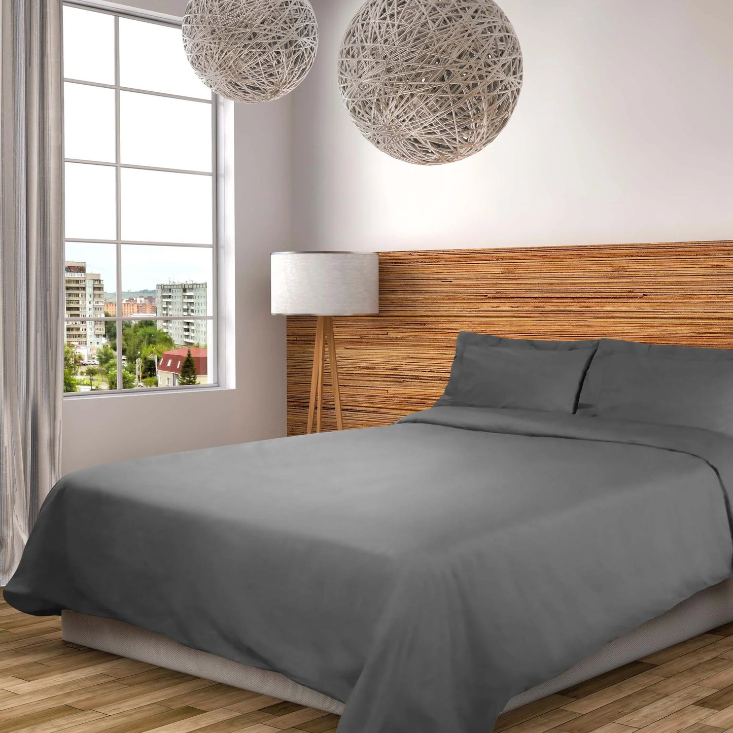 Cotton Percale Modern Traditional Duvet Cover Set - Gray
