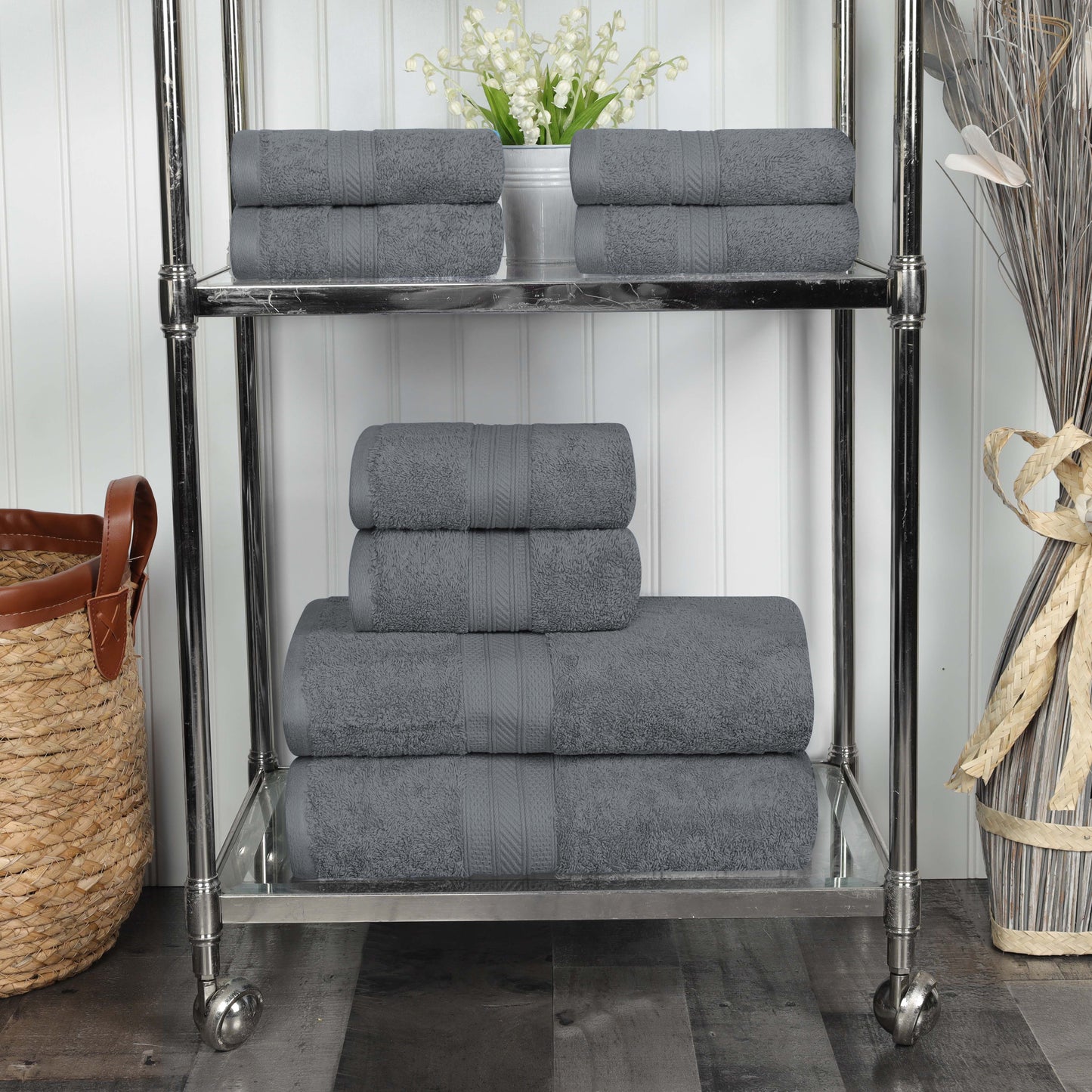 Cotton Heavyweight Absorbent Plush 8 Piece Towel Set - Gray