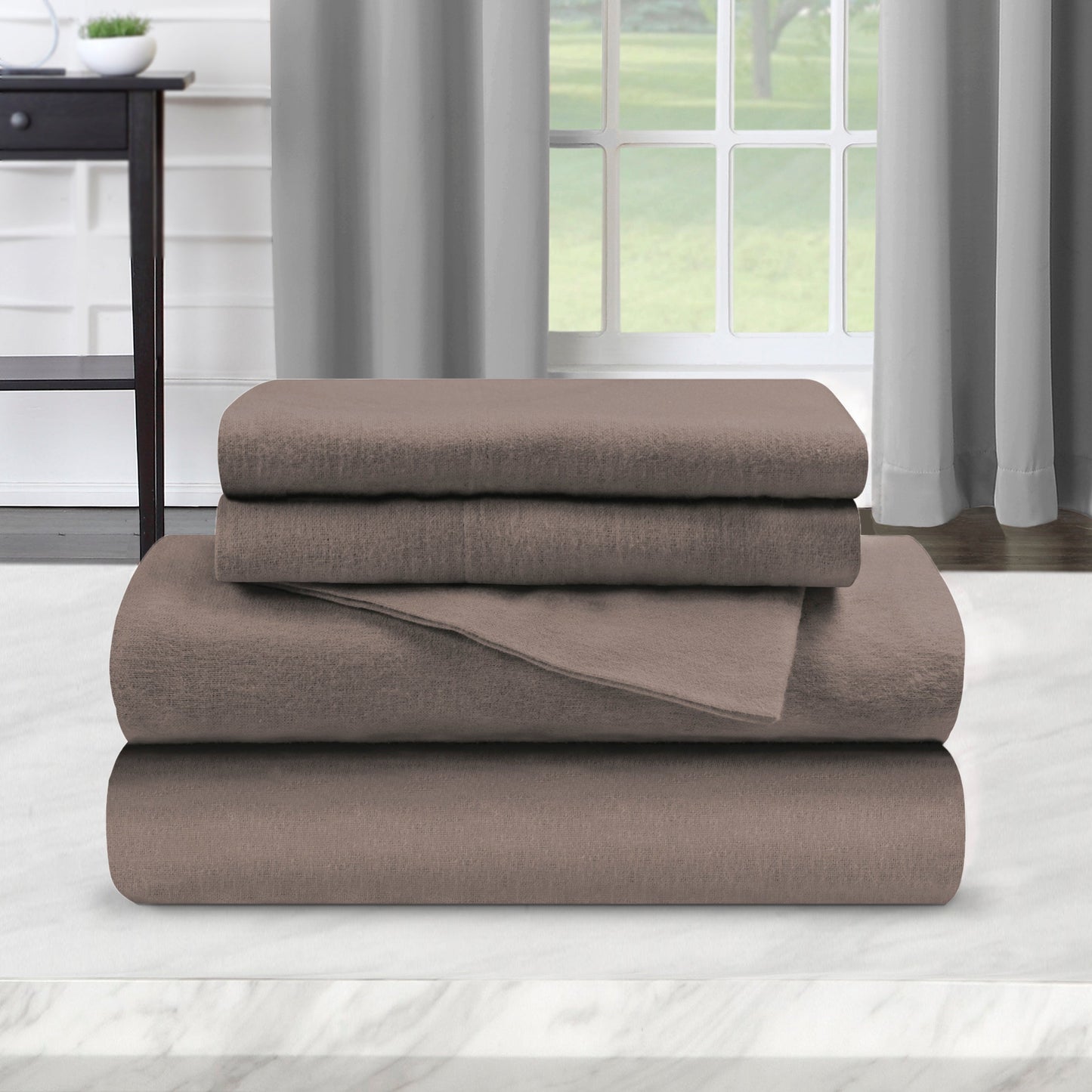 Solid Flannel Cotton Soft Warm Deep Pocket Sheet Set - Gray