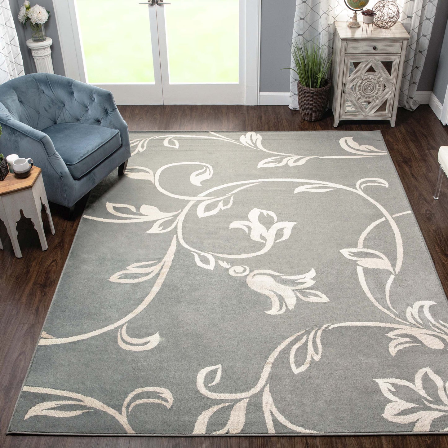 Vine Modern Floral Filigree Pattern Area Rug or Runner Rug