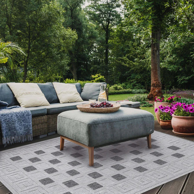 Geometric Greek Key Area Rug Indoor Outdoor Rugs - Gray