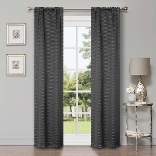 Blackout Solid Shimmer Grommet Curtain Panel Set 26 Inches - Gray