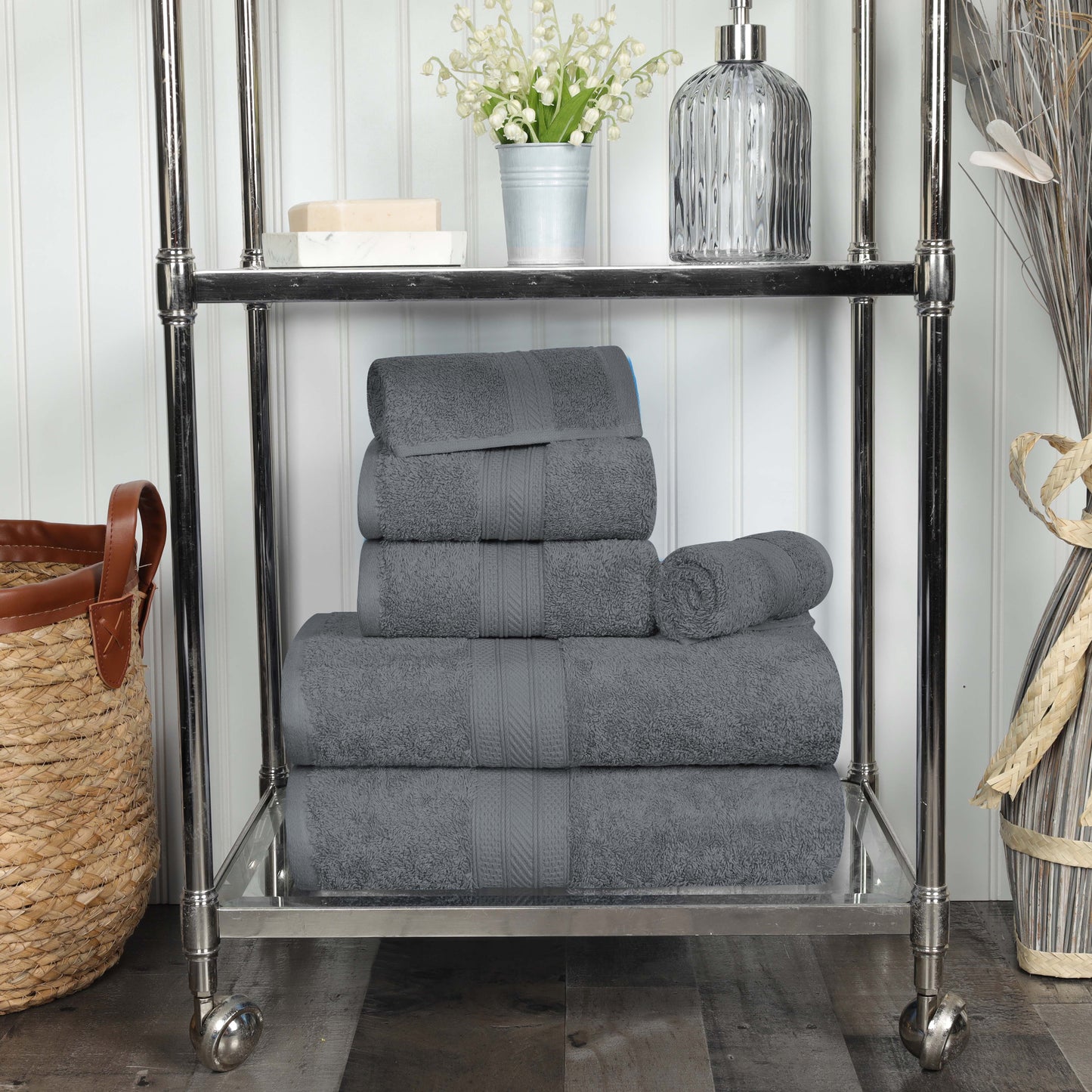 Cotton Heavyweight Absorbent Plush 6 Piece Towel Set - Gray