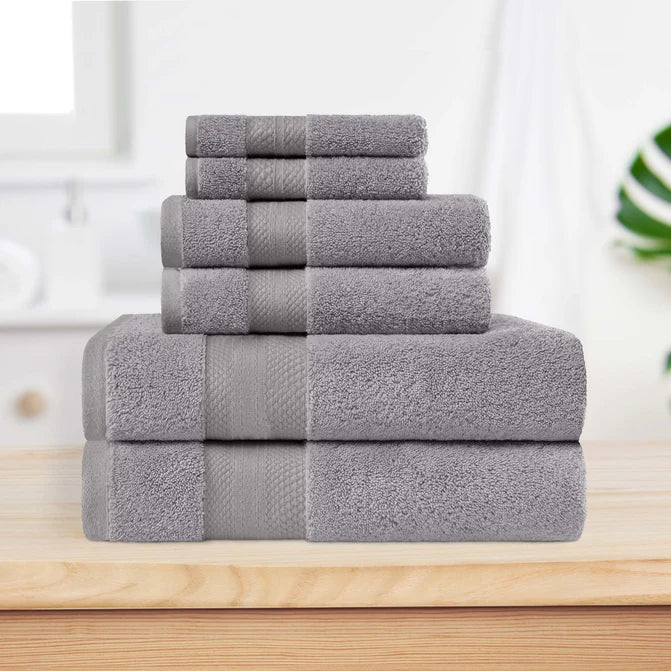 Turkish Cotton Highly Absorbent Solid 6 Piece Towel Set - Gray