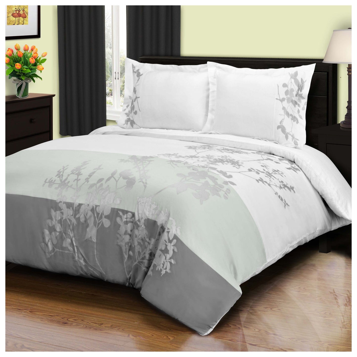 Sydney Floral Damask Cotton Duvet Cover Set - Gray