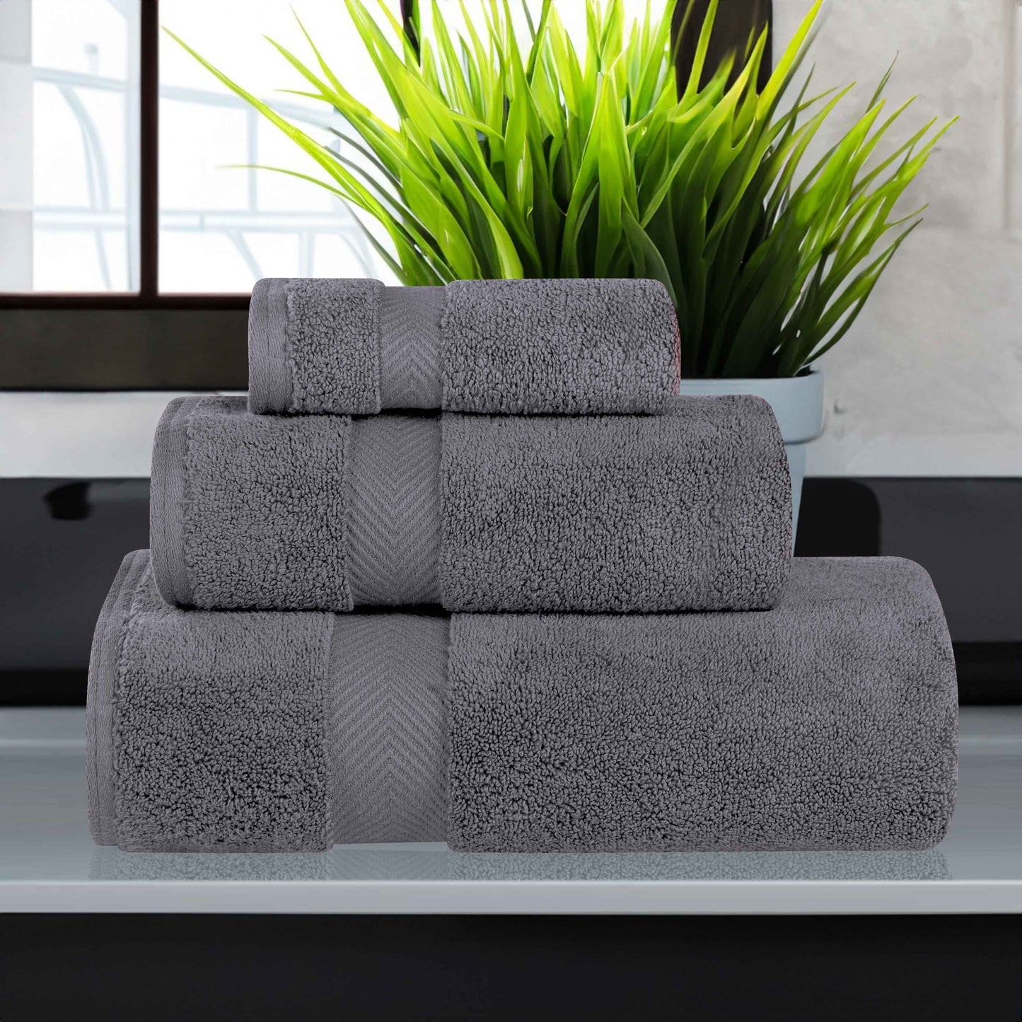 Zero-Twist Smart-Dry Combed Cotton 3 Piece Towel Set - Gray