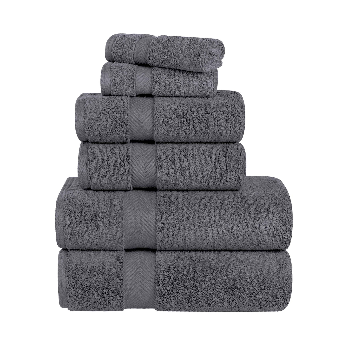 Zero-Twist Cotton Quick-Drying Absorbent Assorted 6 Piece Towel Set - Gray