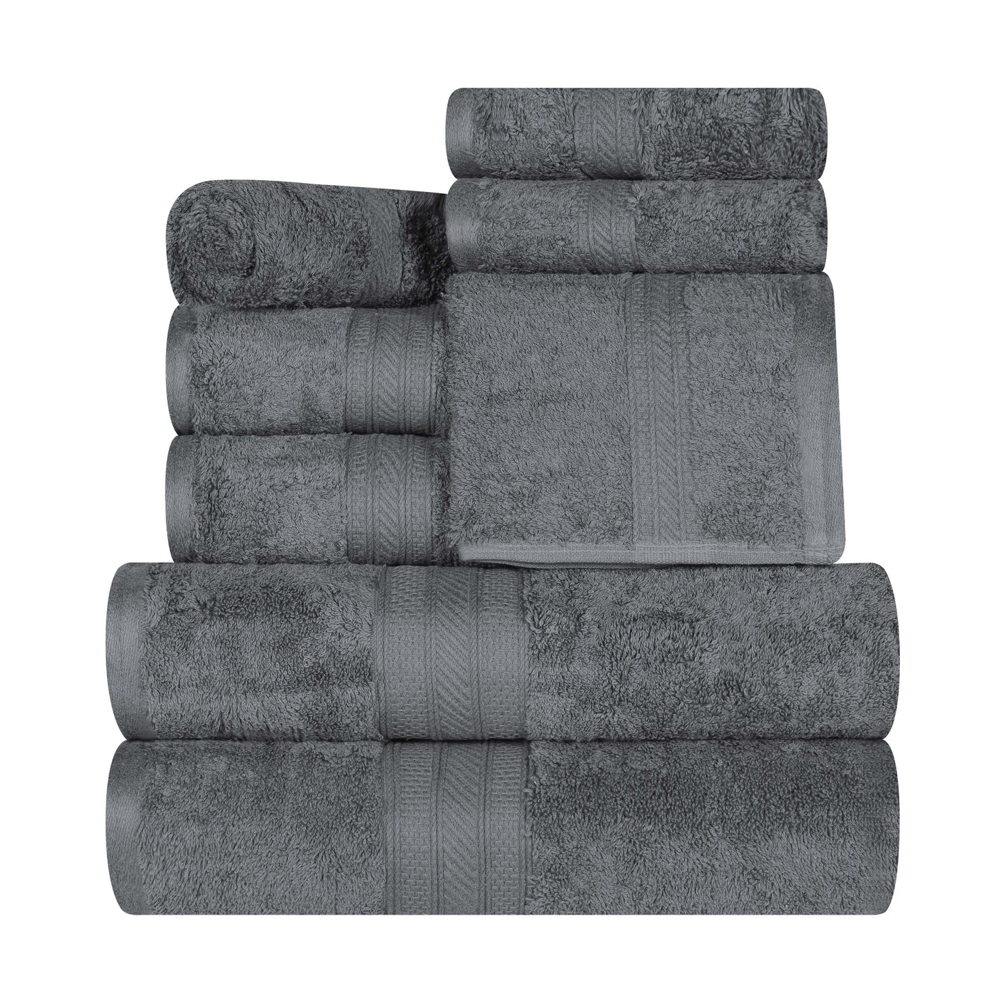 Cotton Heavyweight Absorbent Plush 8 Piece Towel Set - Gray