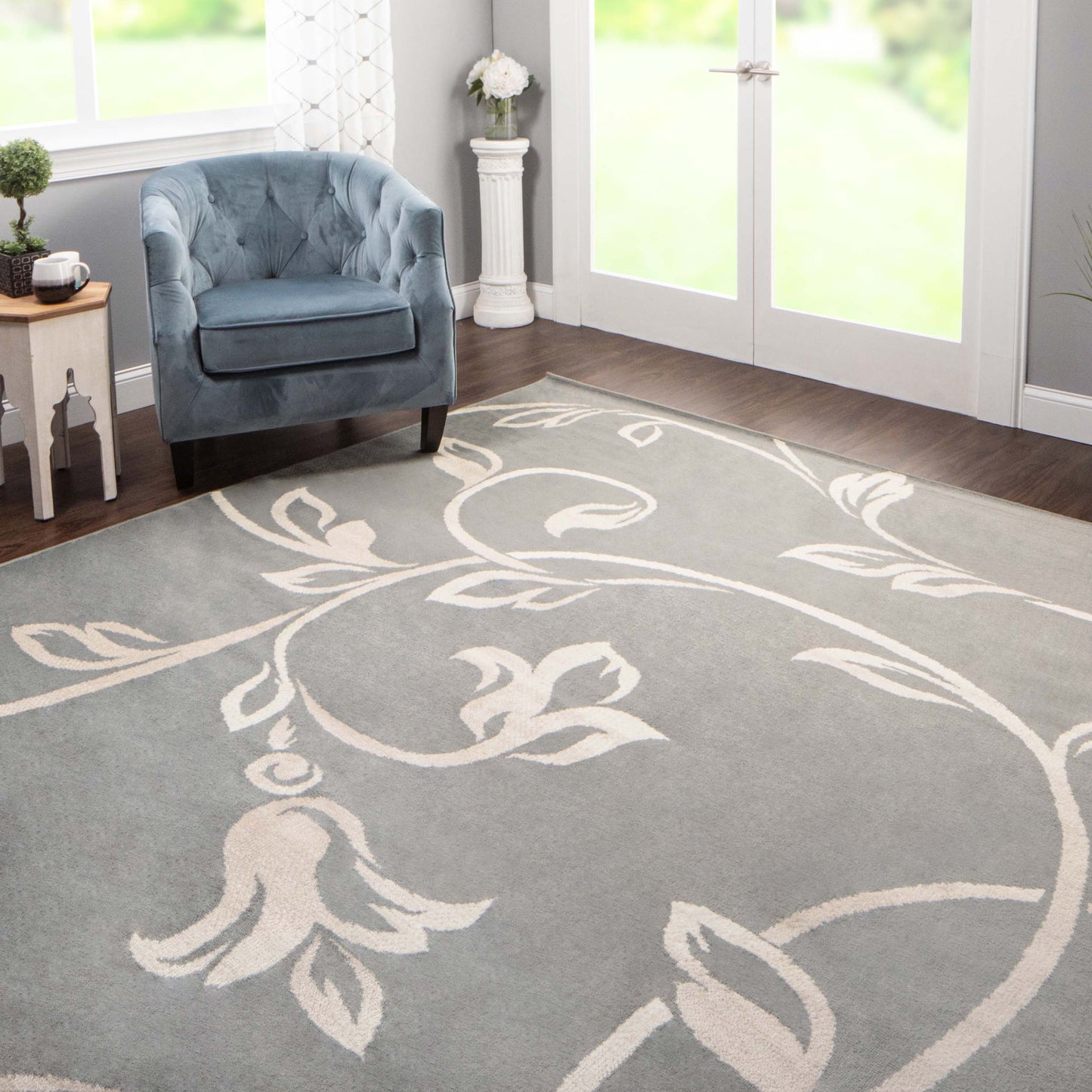 Vine Modern Floral Filigree Pattern Area Rug or Runner Rug