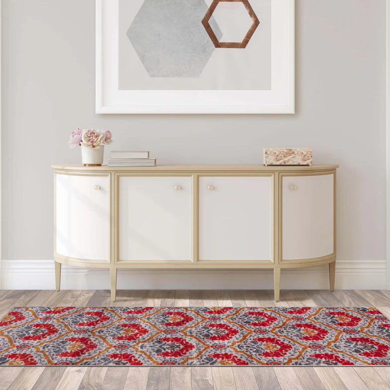 Chloe Floral Damask Non-Slip Washable Indoor Area Rug or Runner - Gray