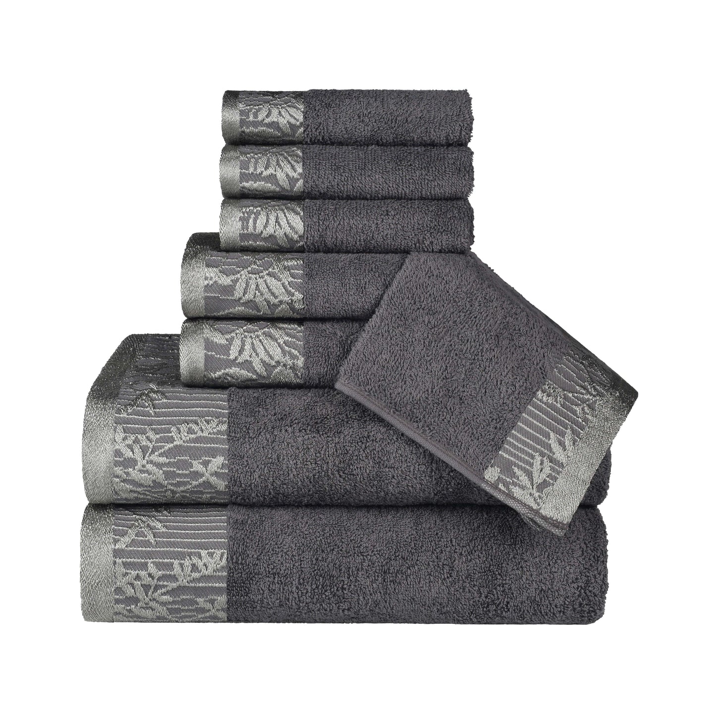 Wisteria Cotton Medium Weight Floral Jacquard Border 8 Piece Towel Set
