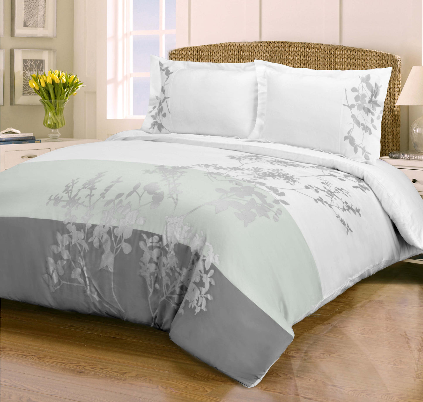 Sydney Floral Damask Cotton Duvet Cover Set - Gray