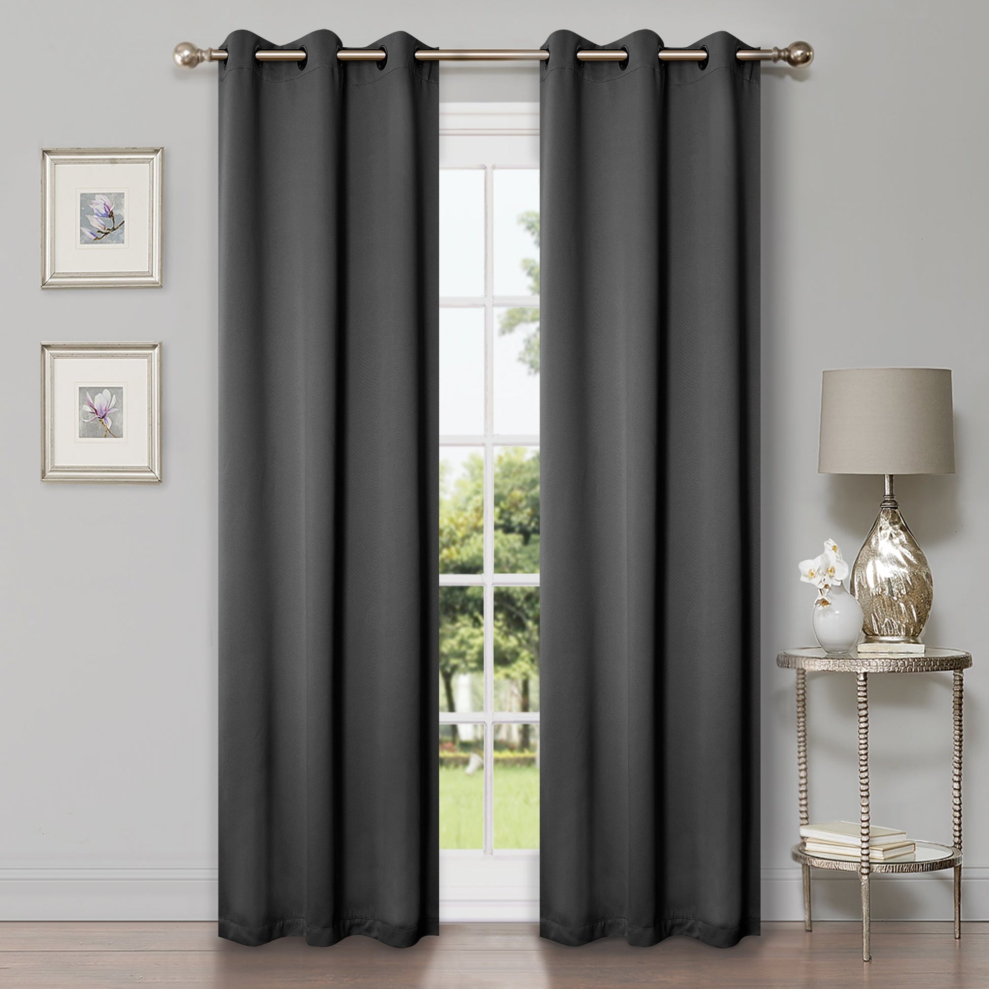 Solid Machine Washable Room Darkening Blackout Curtains, Set of 2 - Gray