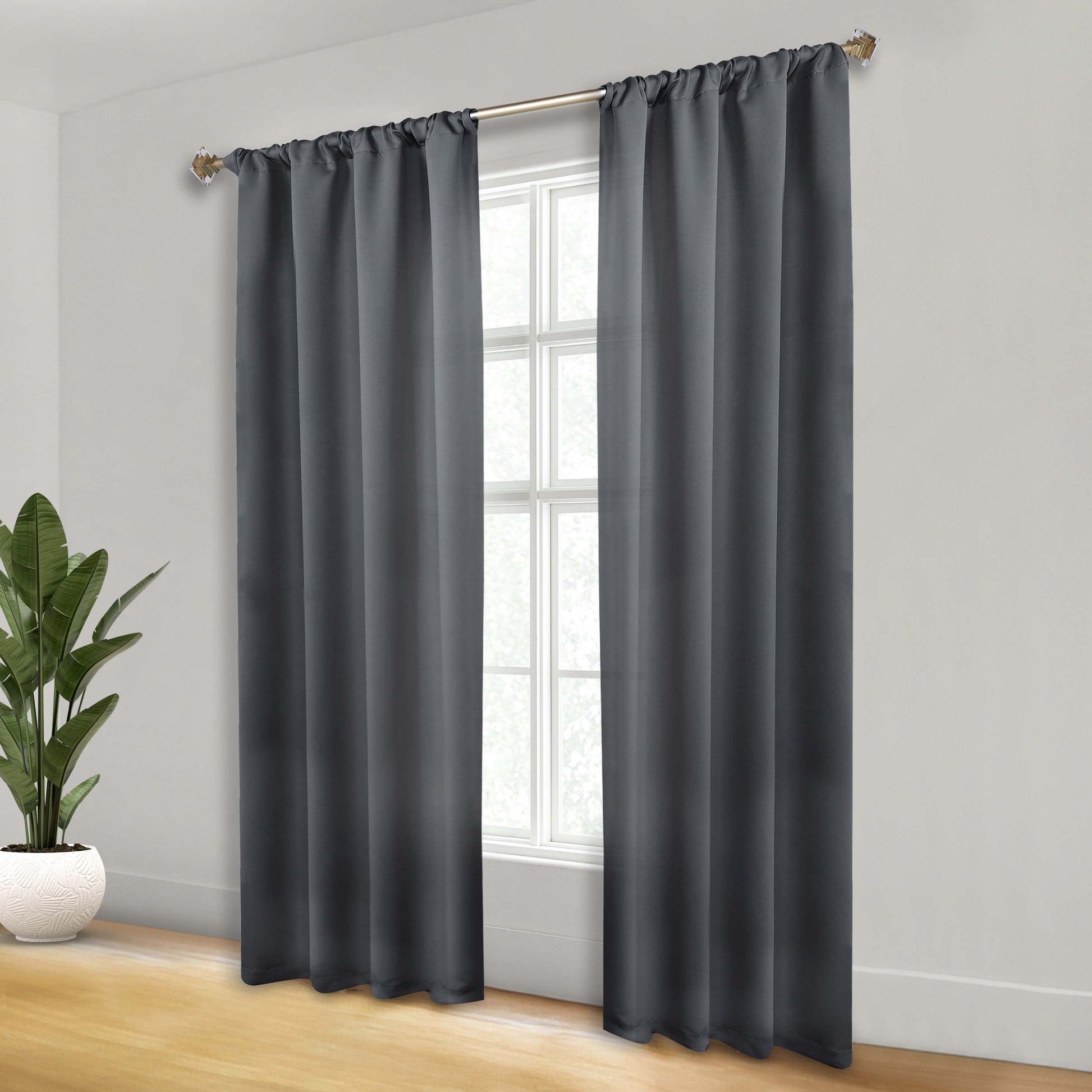 Solid Room Darkening Rod Pocket Blackout Curtain Panels, Set of 2 - Gray