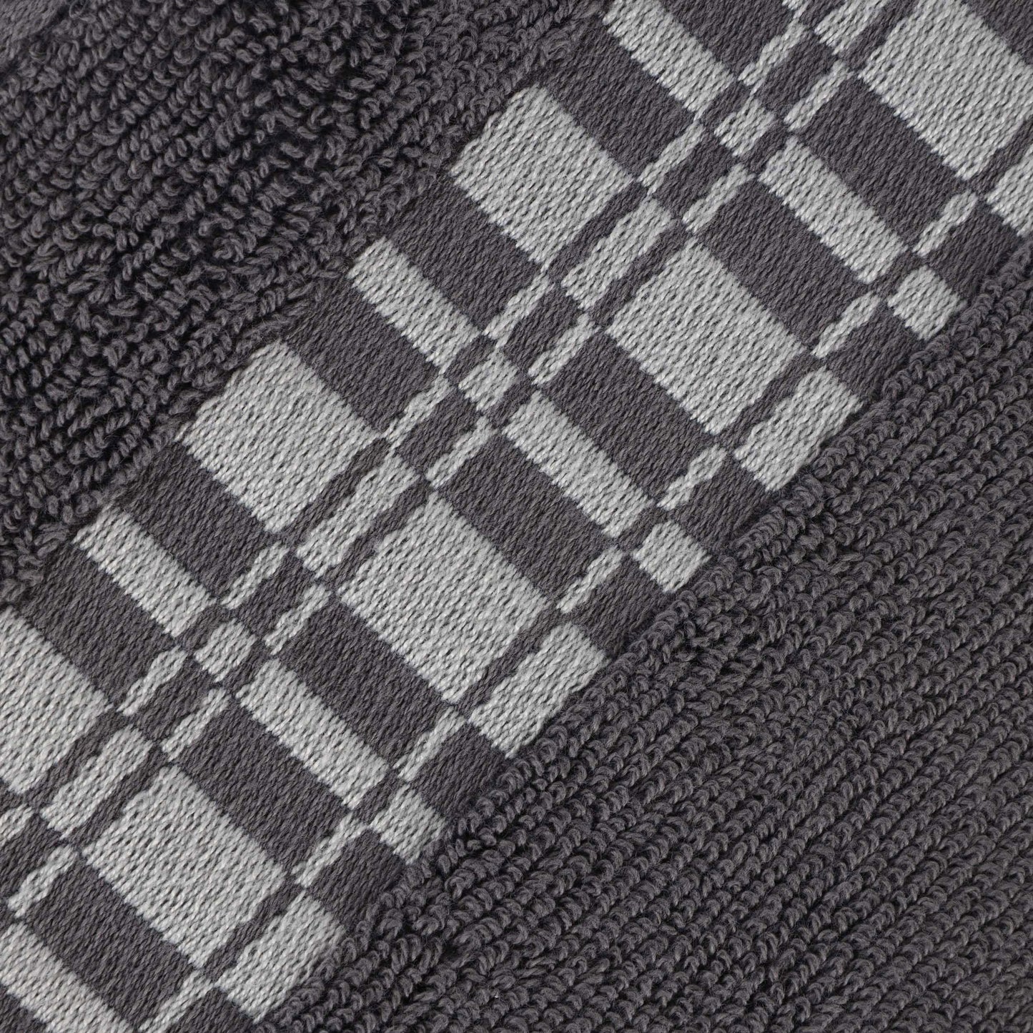 Larissa Cotton Geometric Border Bath Towel Set of 4 - Gray