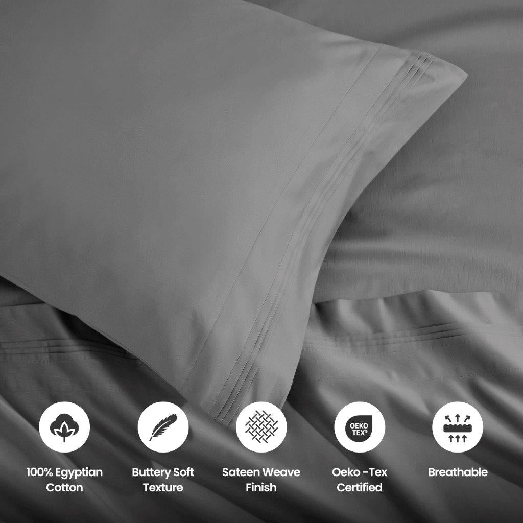 1500 Thread Count Egyptian Cotton 2 Piece Solid Pillowcase Set - Gray