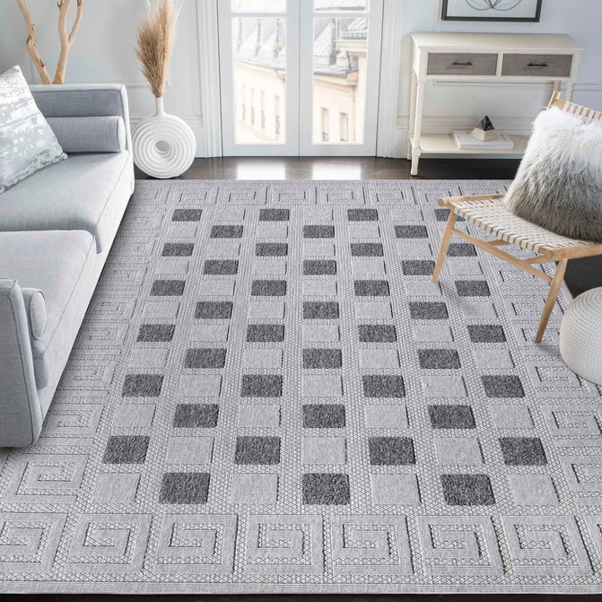 Geometric Greek Key Area Rug Indoor Outdoor Rugs - Gray