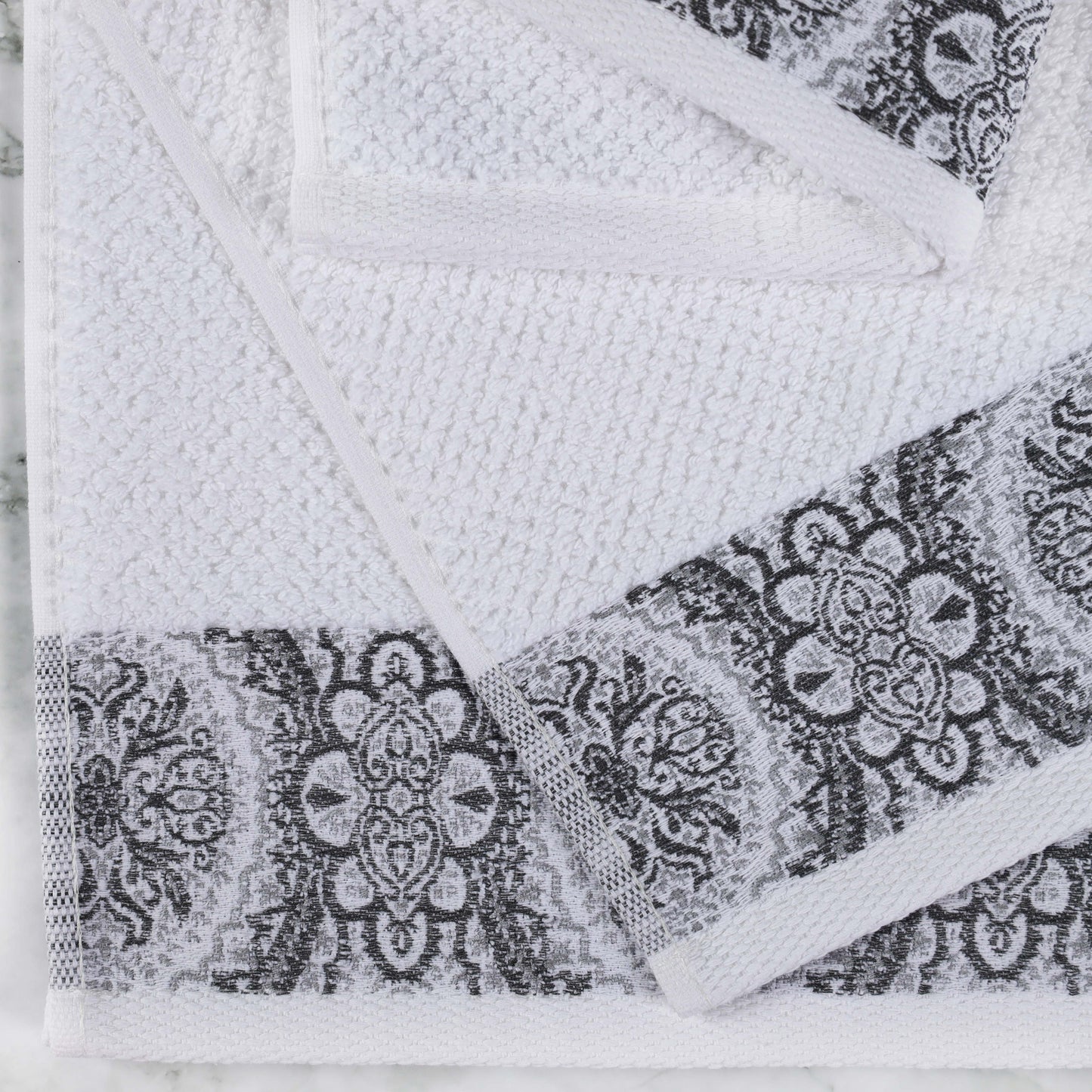 Medallion Cotton Jacquard Textured Soft Absorbent 3 Piece Towel Set - Gray