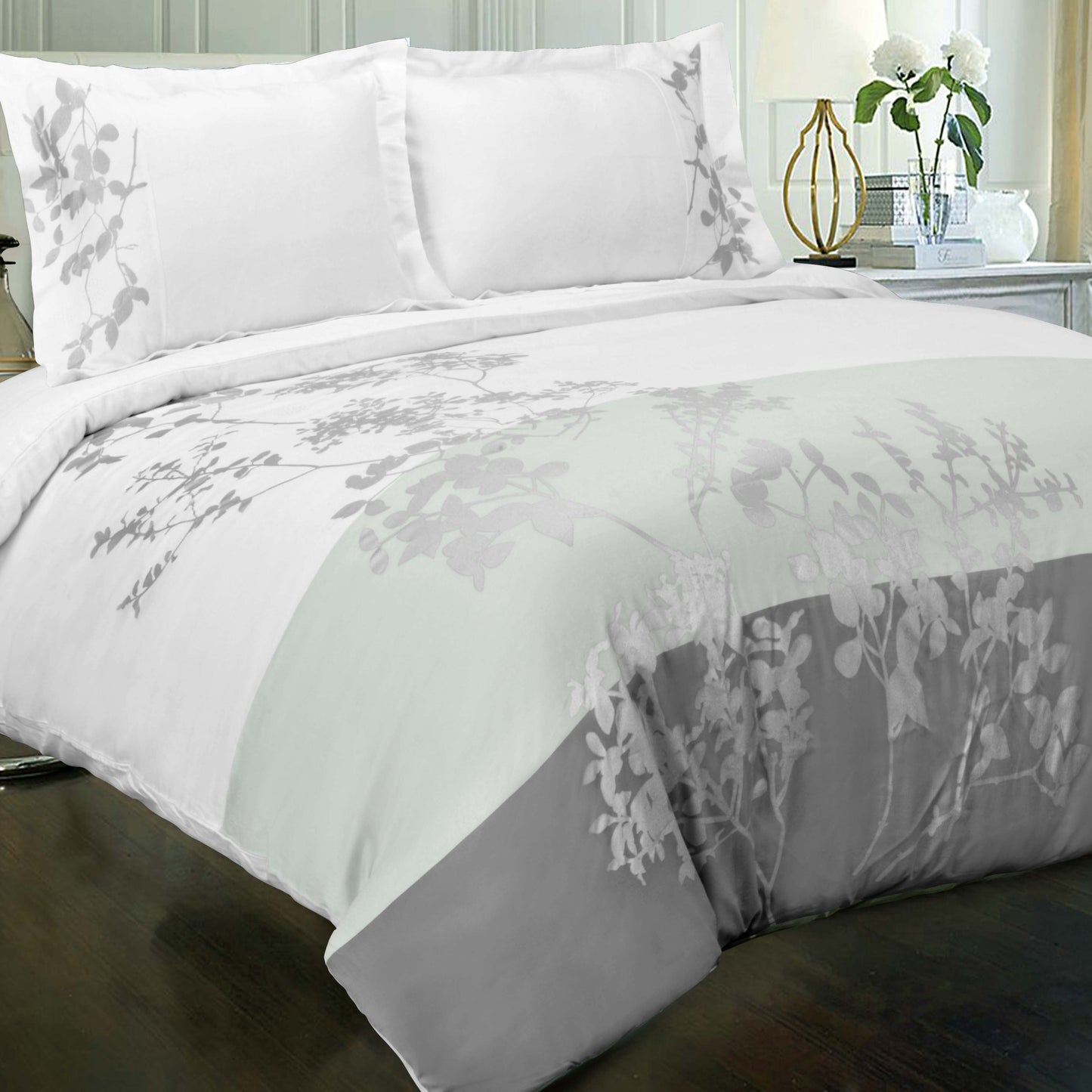 Sydney Floral Damask Cotton Duvet Cover Set - Gray