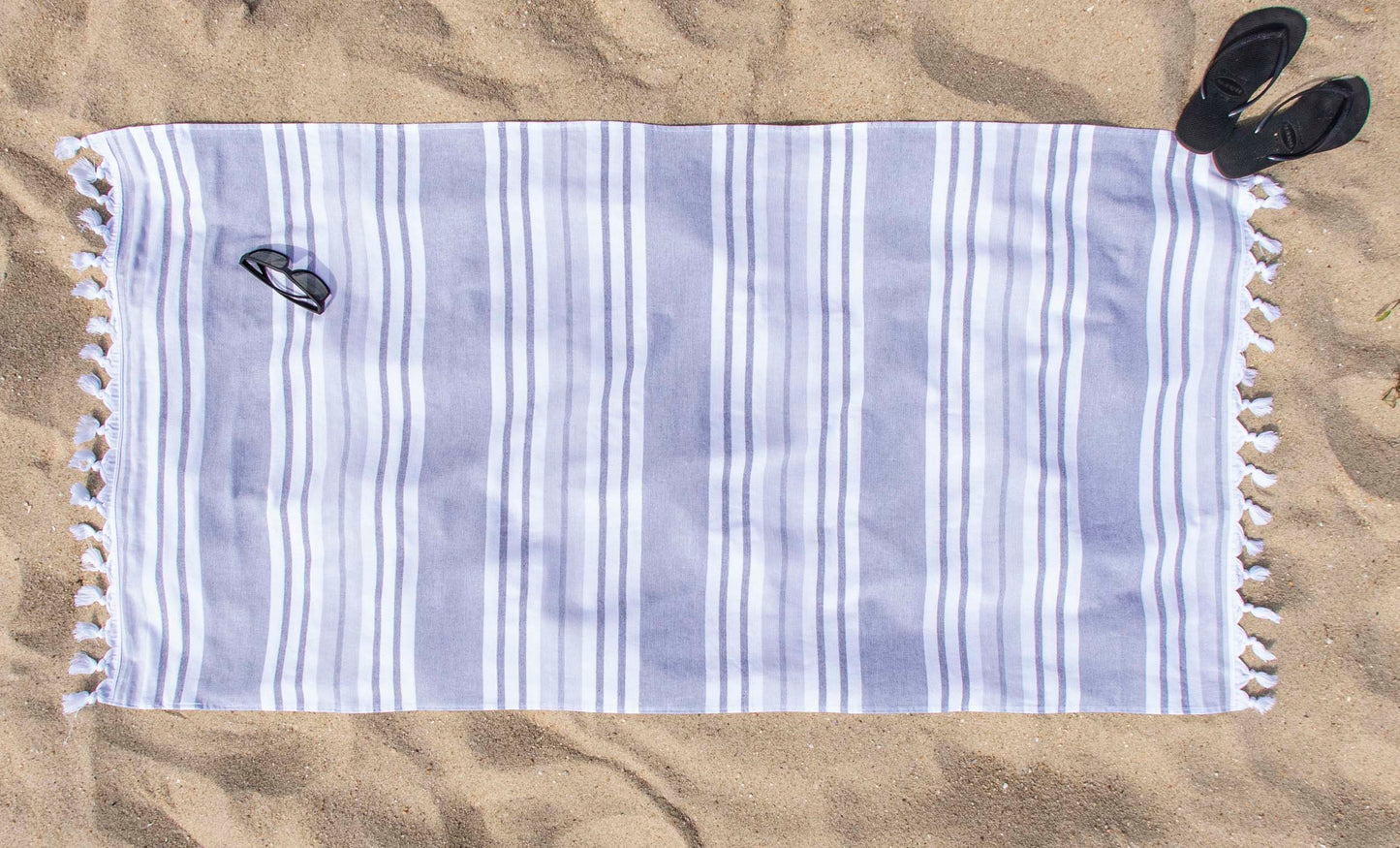 Racer Stripe Fouta 4 Piece Beach Towel Set with Tassels