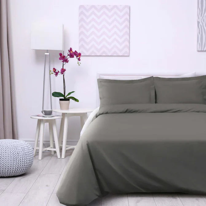 Cotton Percale Modern Traditional Duvet Cover Set - Gray