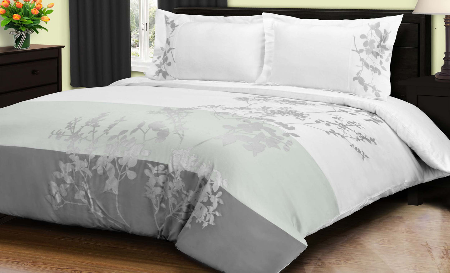 Sydney Floral Damask Cotton Duvet Cover Set - Gray