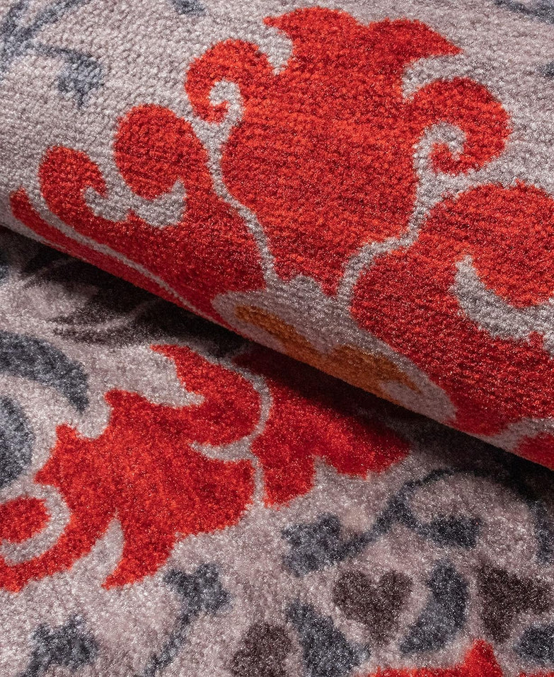 Chloe Floral Damask Non-Slip Washable Indoor Area Rug or Runner - Gray