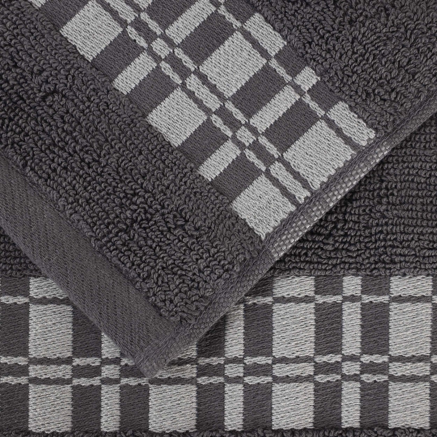 Larissa Cotton Geometric Border Bath Towel Set of 4 - Gray
