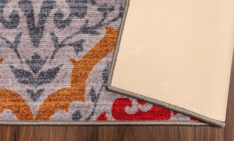 Chloe Floral Damask Non-Slip Washable Indoor Area Rug or Runner - Gray