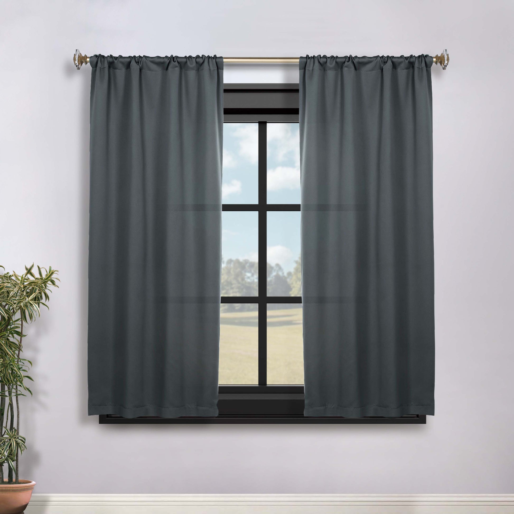Solid Room Darkening Rod Pocket Blackout Curtain Panels, Set of 2 - Gray