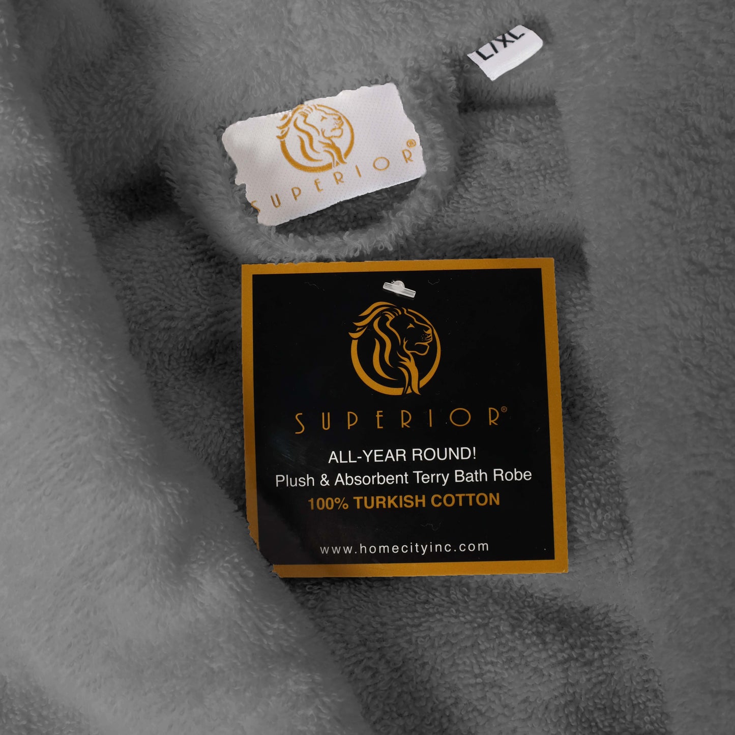 Classic Men's Bath Robe Turkish Cotton Bathrobe with Adjustable Belt - Gray