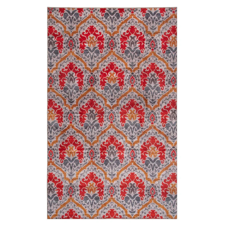 Chloe Floral Damask Non-Slip Washable Indoor Area Rug or Runner - Gray