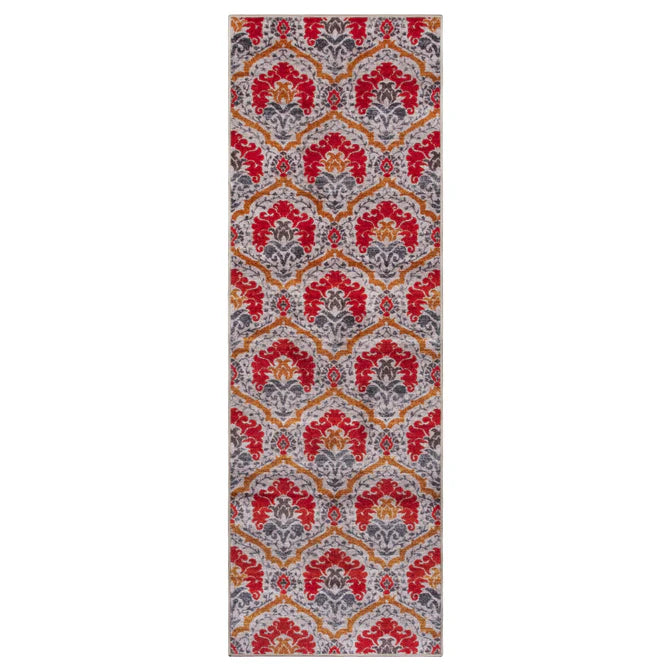 Chloe Floral Damask Non-Slip Washable Indoor Area Rug or Runner - Gray