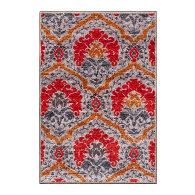 Chloe Floral Damask Non-Slip Washable Indoor Area Rug or Runner - Gray