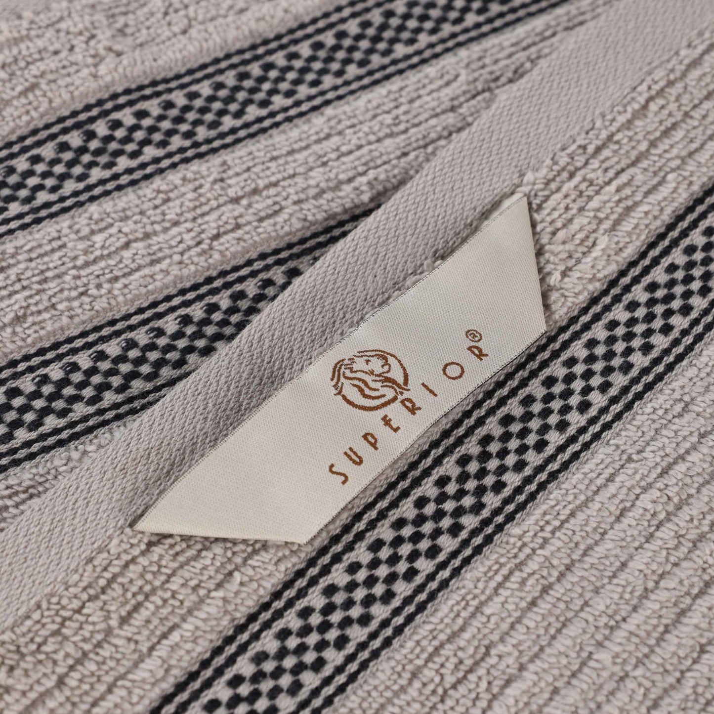Brea Zero Twist Cotton Ribbed Geometric Border 12 Piece Towel Set